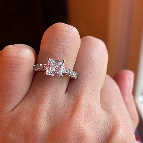 925Silver Wedding Ring Princess Cut White sapphire - Picture 5 of 8